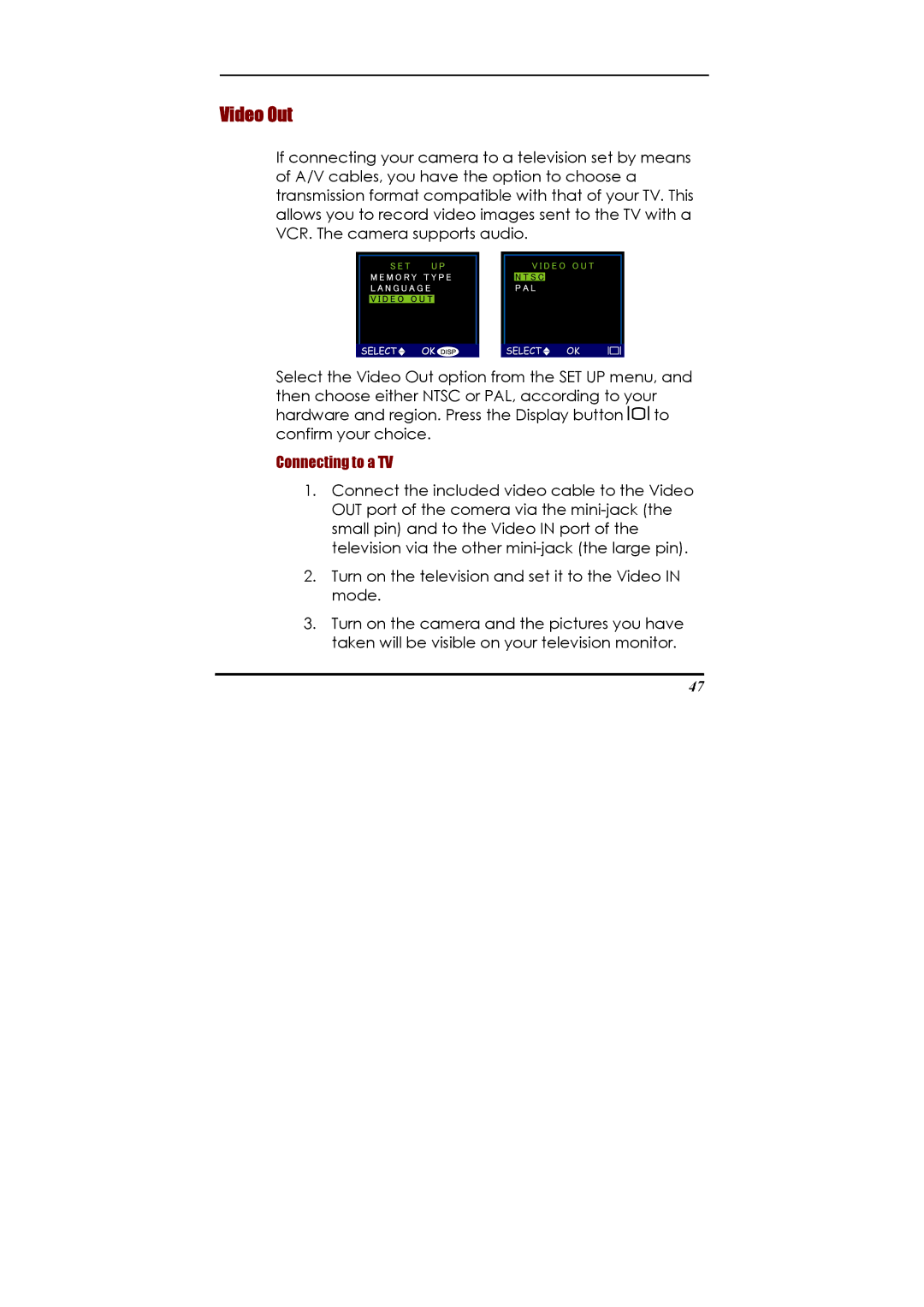 Concord Camera Eye-Q 2133z manual Video Out, Connecting to a TV 