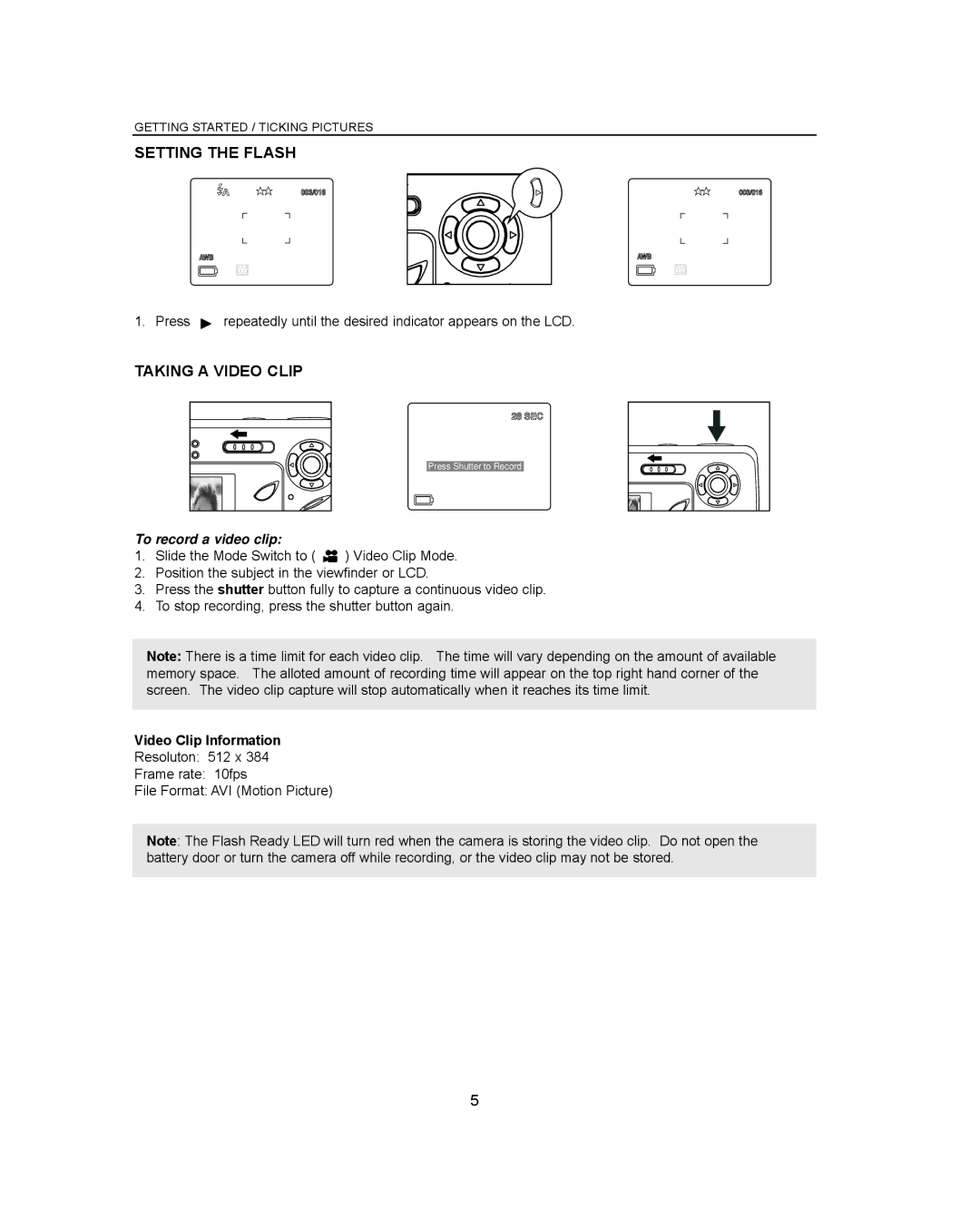 Concord Camera Eye-Q 3042AF manual Setting the Flash, Taking a Video Clip, To record a video clip, Video Clip Information 