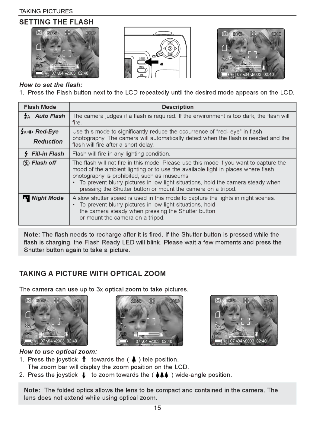 Concord Camera Eye-Q 3340z manual Setting the Flash, Taking a Picture with Optical Zoom, How to set the flash 