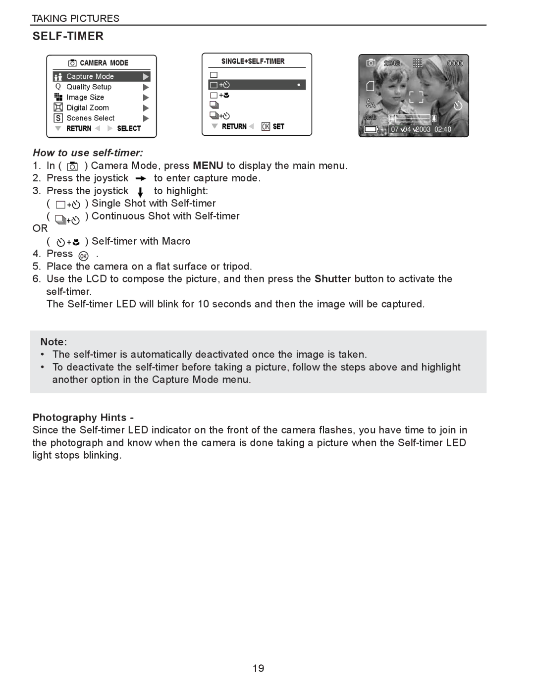 Concord Camera Eye-Q 3340z manual Self-Timer, How to use self-timer 