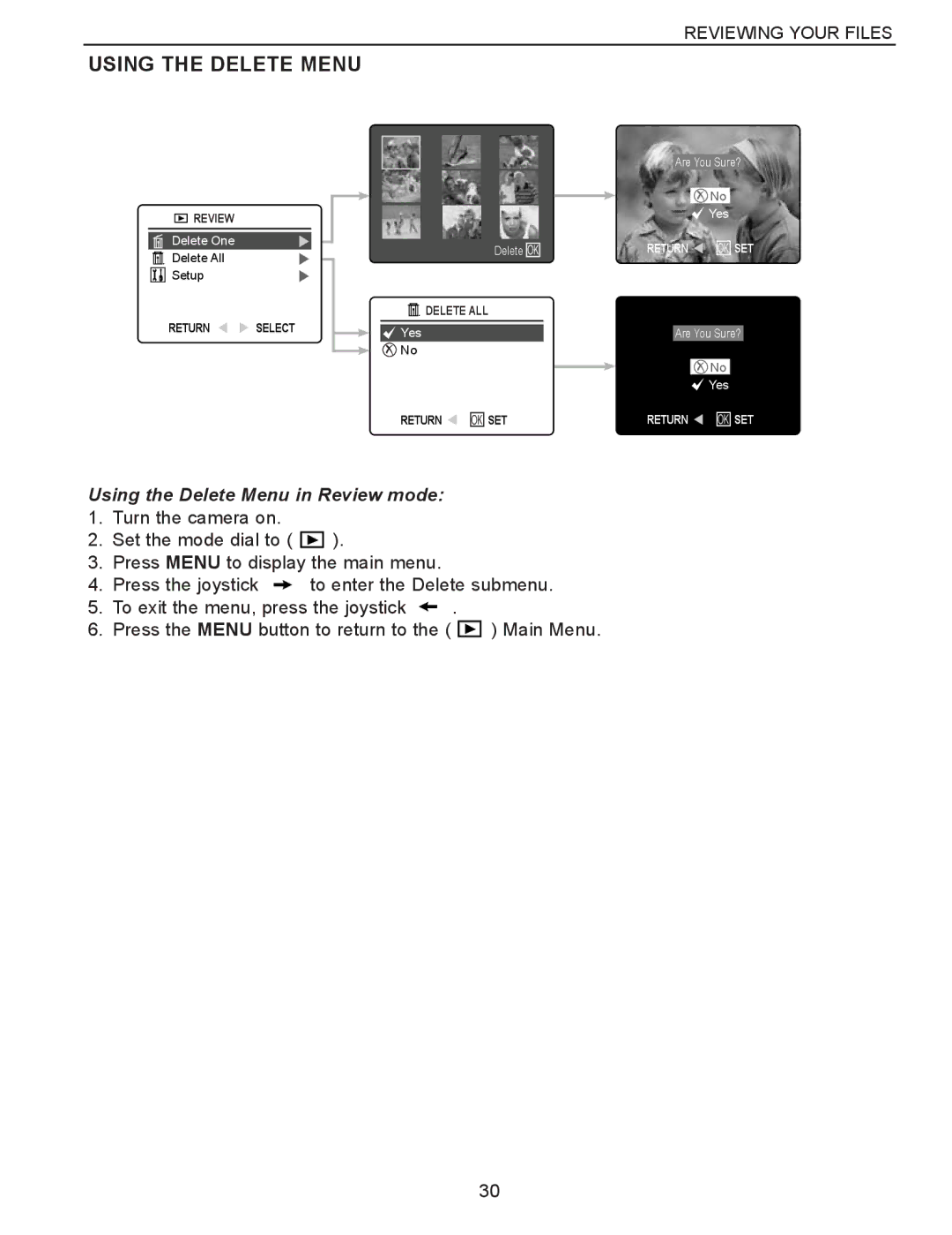 Concord Camera Eye-Q 3340z manual Using the Delete Menu in Review mode 