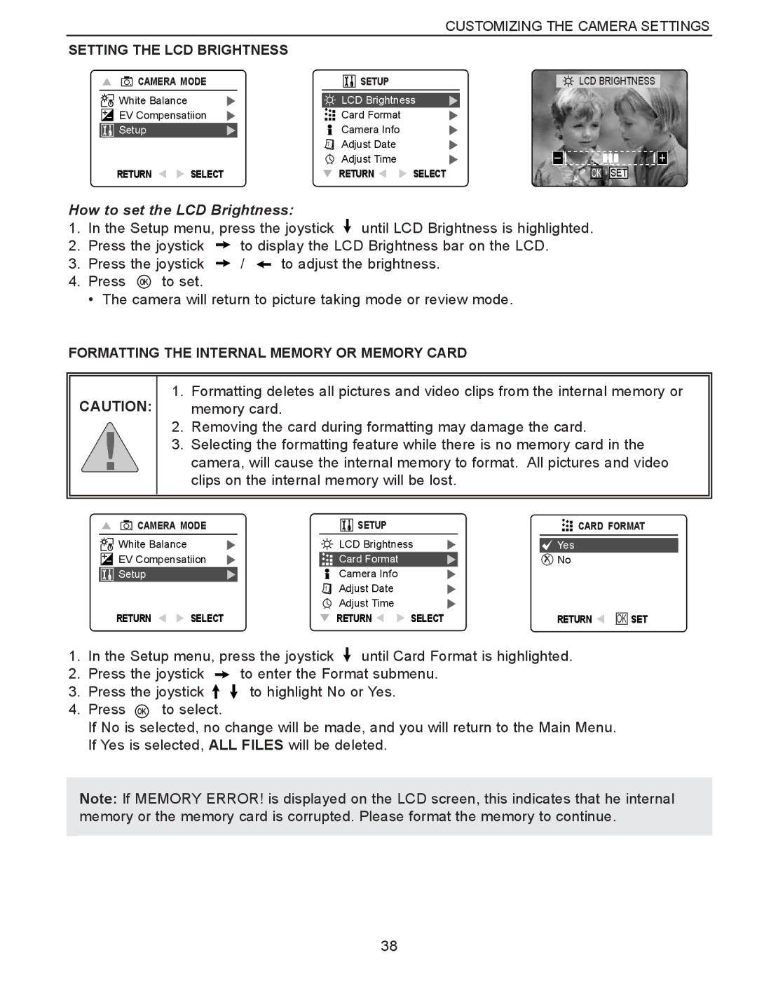 Concord Camera Eye-Q 3340z manual How to set the LCD Brightness, Setting the LCD Brightness 