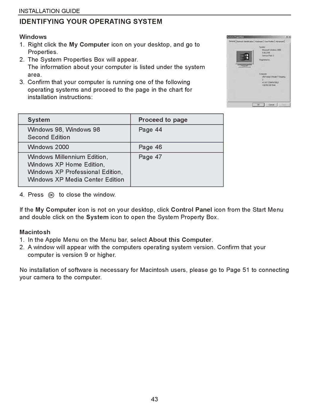 Concord Camera Eye-Q 3340z manual Identifying Your Operating System, System Proceed to 