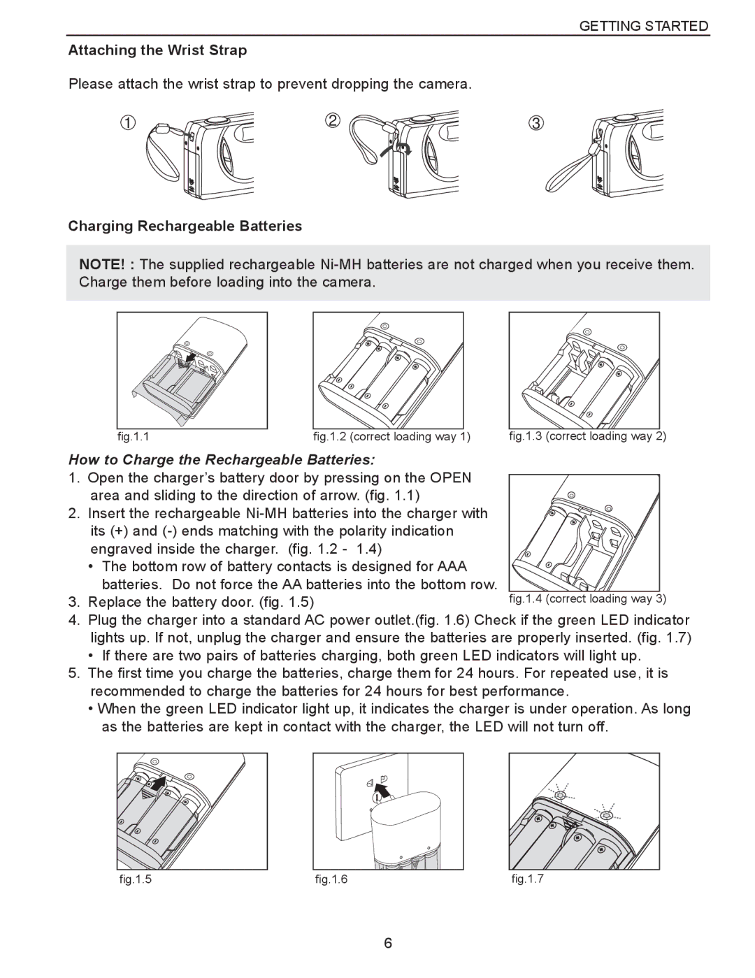 Concord Camera Eye-Q 3340z manual Attaching the Wrist Strap, Charging Rechargeable Batteries 