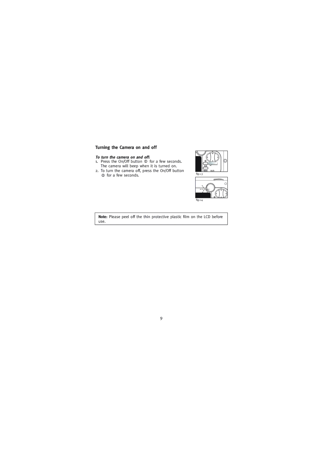 Concord Camera Eye-Q Go LCD Camera manual Turning the Camera on and off, To turn the camera on and off 