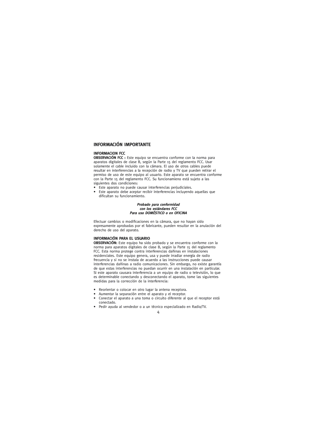 Concord Camera Eye-Q Go LCD Camera manual Información Importante 