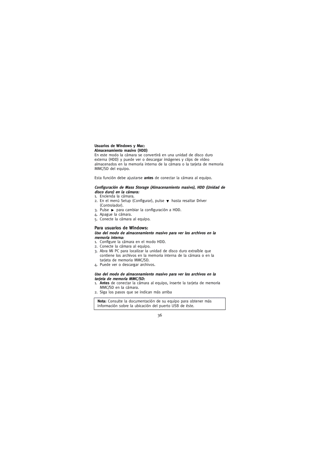 Concord Camera Eye-Q Go LCD Camera manual Para usuarios de Windows, Usuarios de Windows y Mac Almacenamiento masivo HDD 