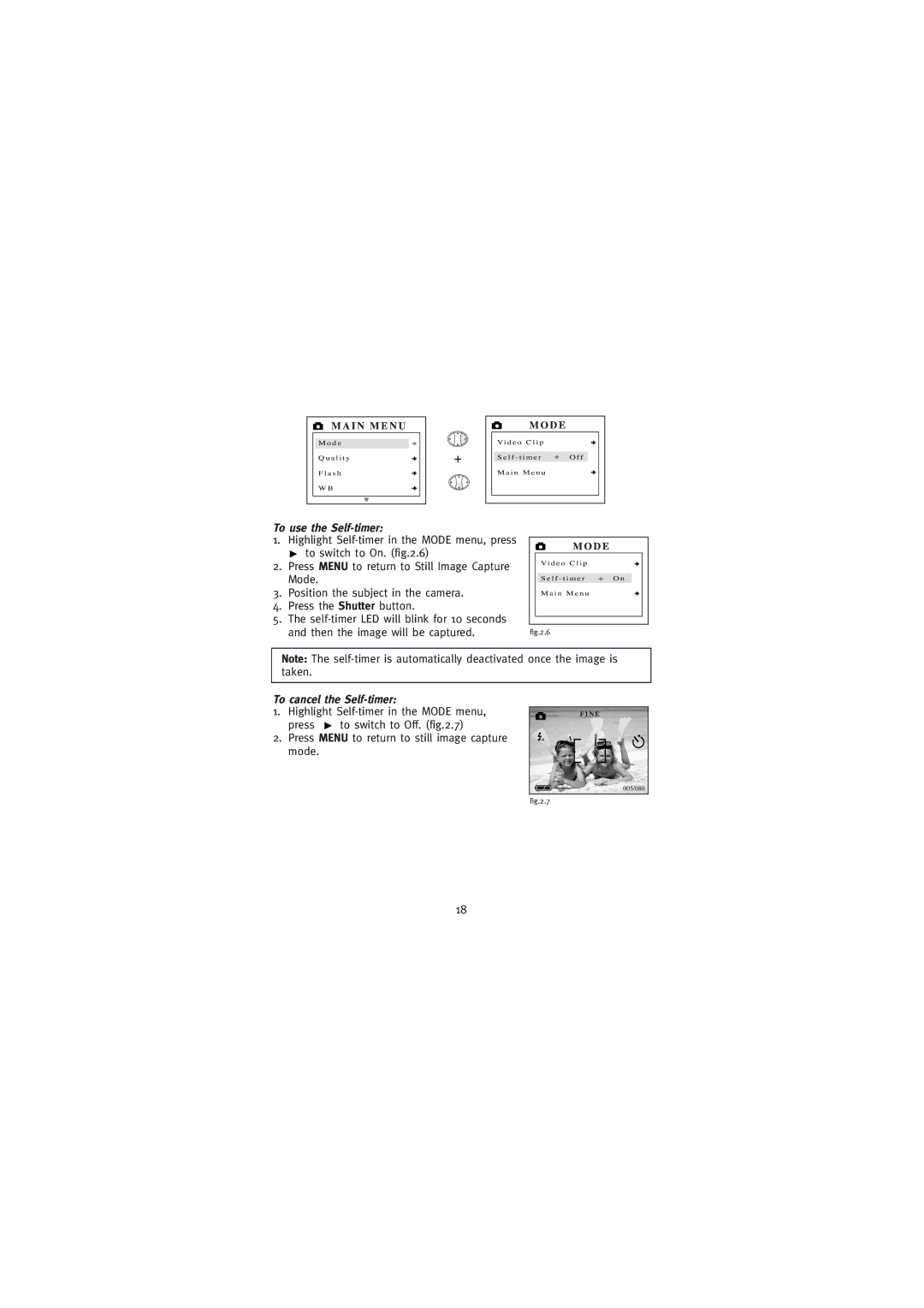 Concord Camera Eye-Q Go LCD Camera manual To use the Self-timer, To cancel the Self-timer 