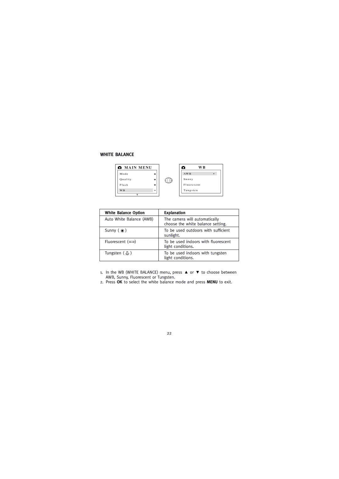 Concord Camera Eye-Q Go LCD Camera manual White Balance Option Explanation 