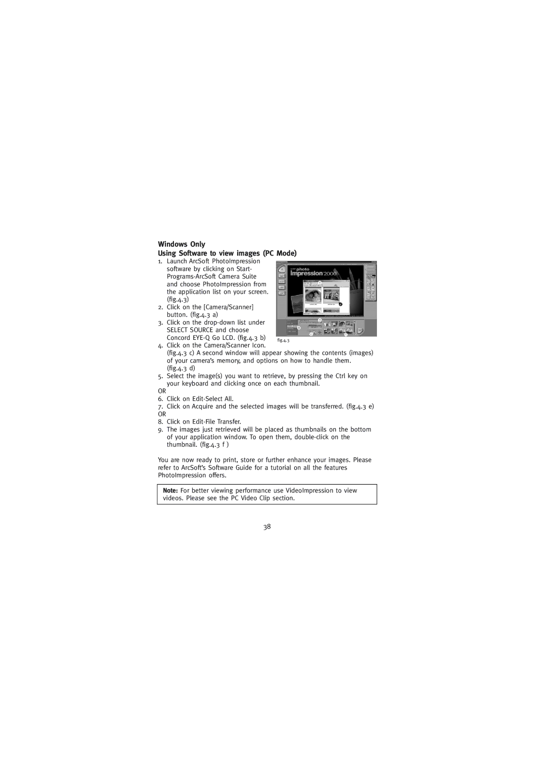 Concord Camera Eye-Q Go LCD Camera manual Windows Only Using Software to view images PC Mode 