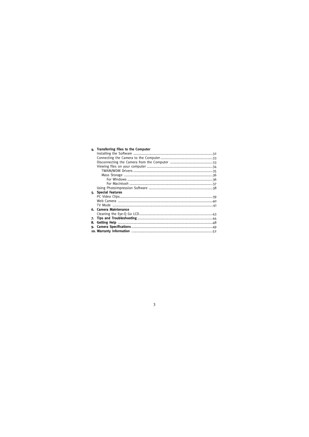 Concord Camera Eye-Q Go LCD Camera manual Transferring Files to the Computer, Special Features, Camera Maintenance 