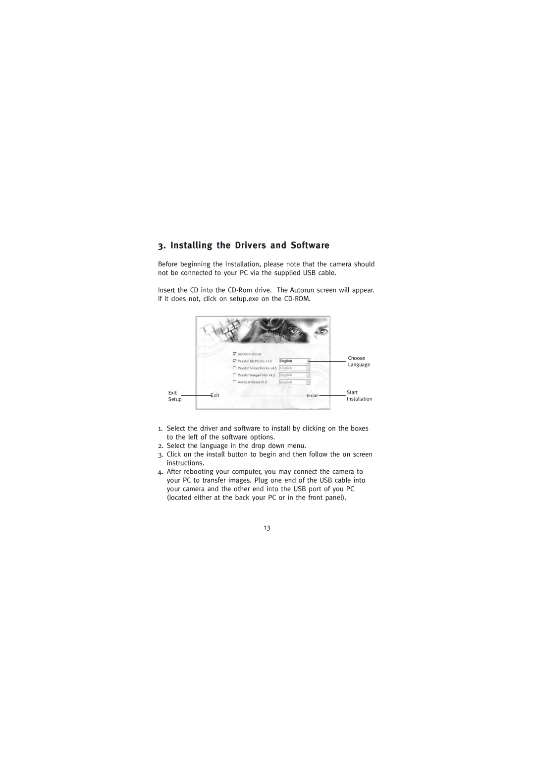 Concord Camera Eye-Q Mini manual Installing the Drivers and Software 