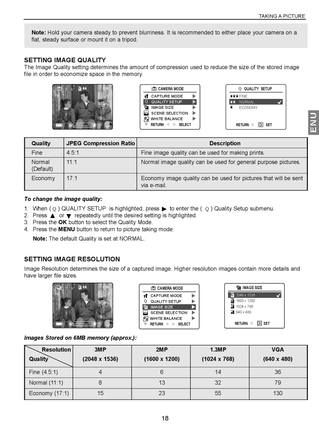 Concord Camera JD C3.1z3 manual Setting Image Quality, Setting Image Resolution, To change the image quality, 3MP 2MP, Vga 