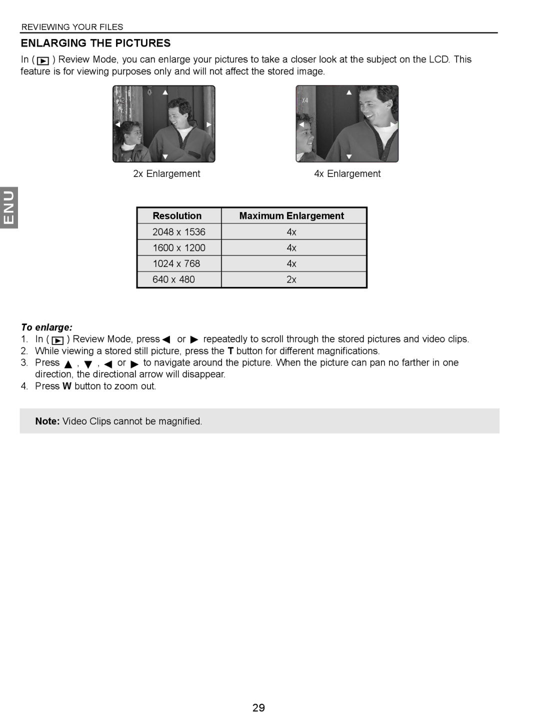 Concord Camera JD C3.1z3 manual Enlarging the Pictures, Resolution, To enlarge 