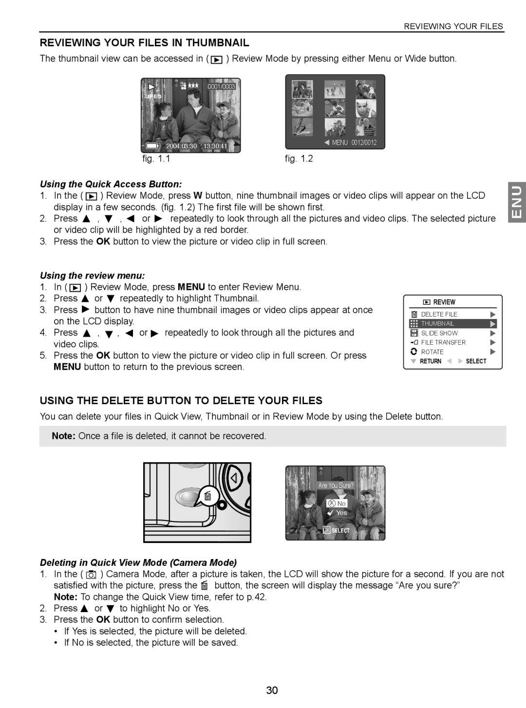 Concord Camera JD C3.1z3 manual Reviewing Your Files in Thumbnail, Using the Delete Button to Delete Your Files 