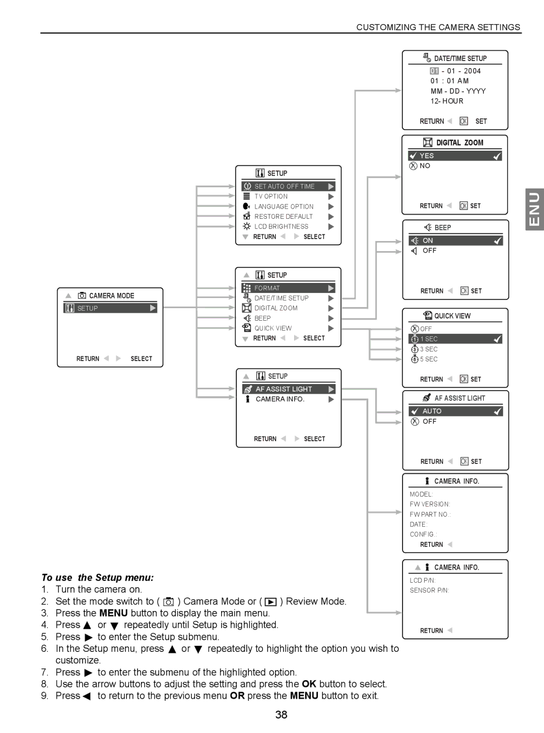 Concord Camera JD C3.1z3 manual To use the Setup menu 