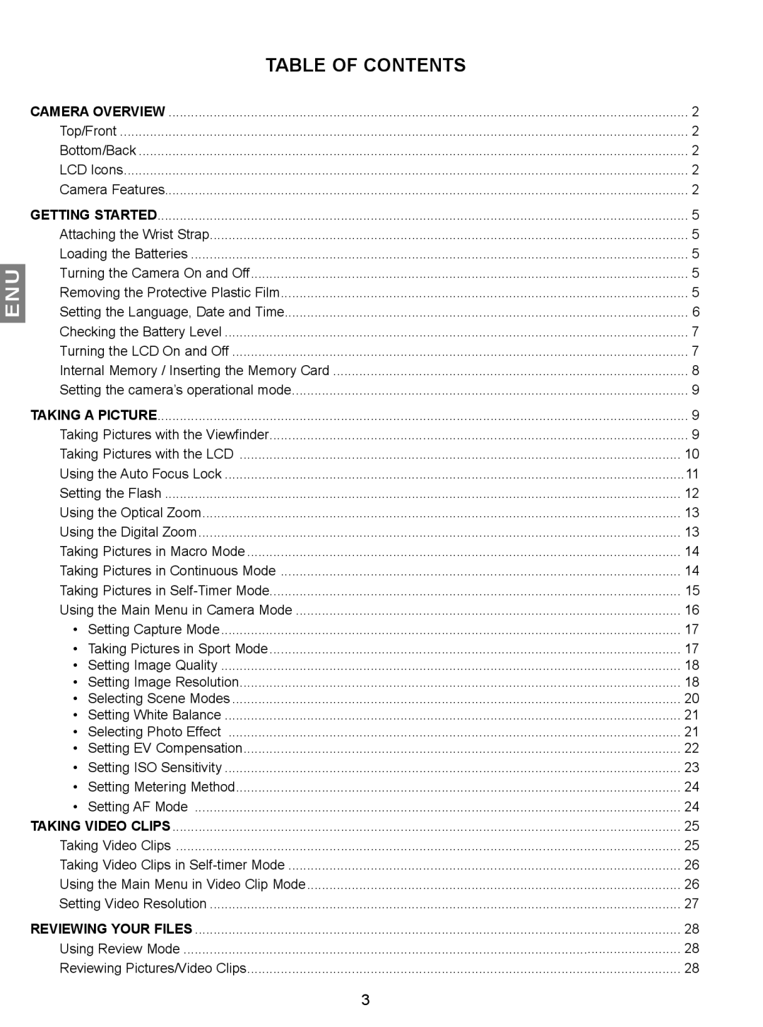 Concord Camera JD C3.1z3 manual Table of Contents, Getting Started 