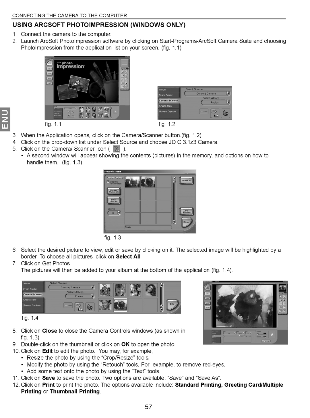 Concord Camera JD C3.1z3 manual Using Arcsoft Photoimpression Windows only 