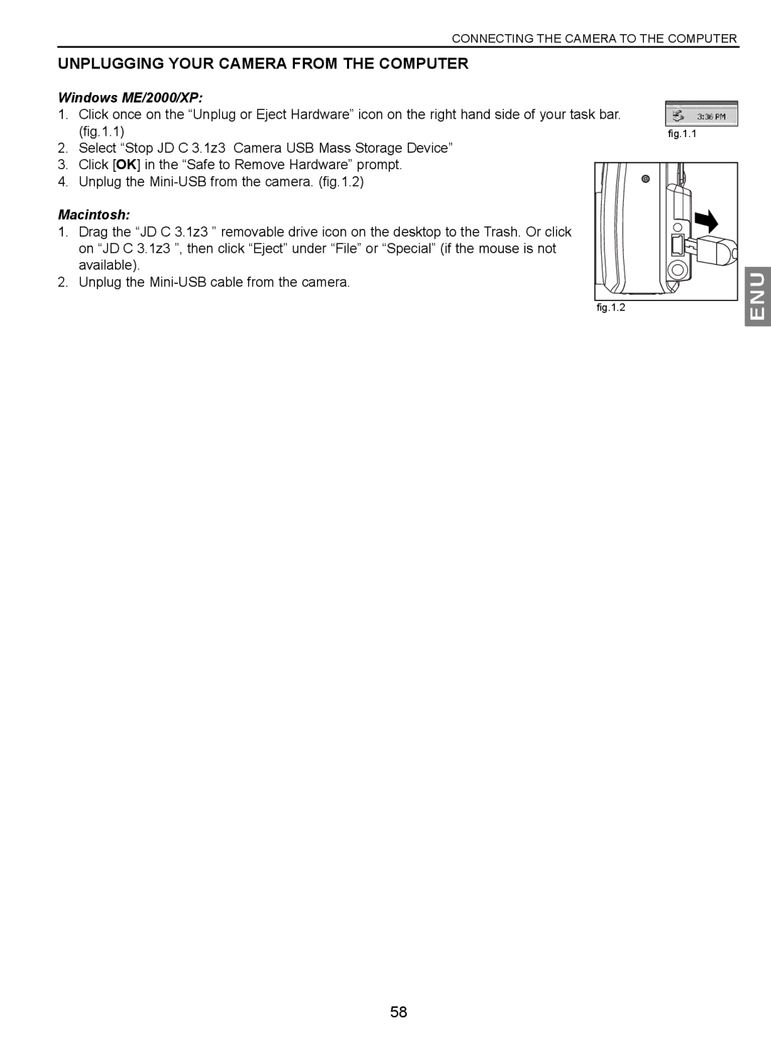 Concord Camera JD C3.1z3 manual Unplugging Your Camera from the Computer, Windows ME/2000/XP, Macintosh 