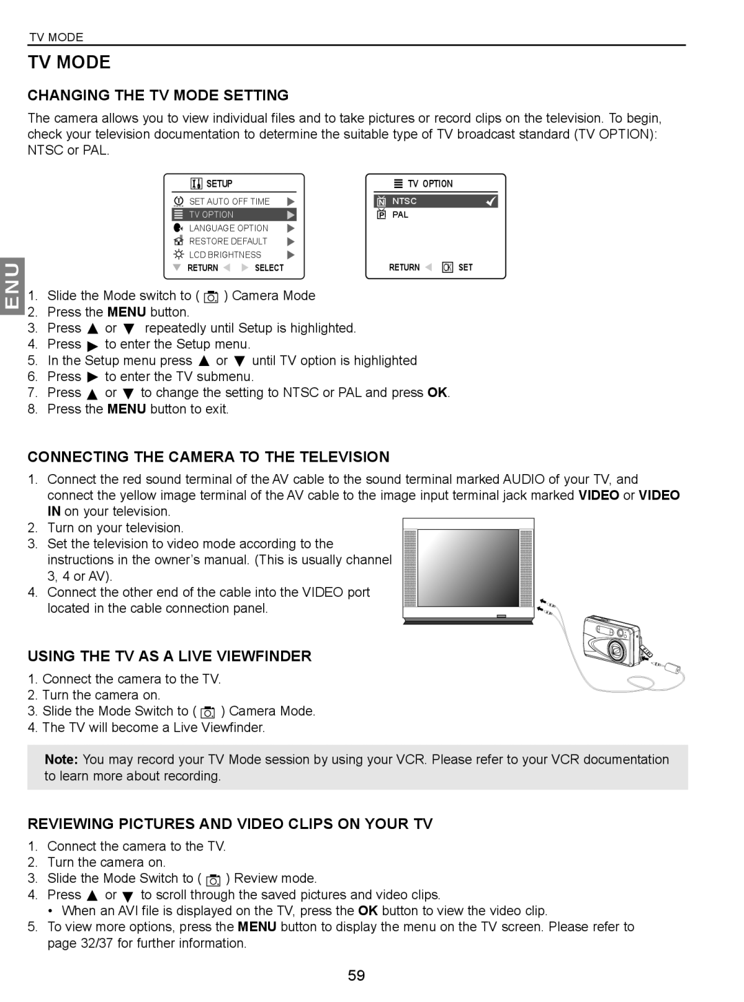 Concord Camera JD C3.1z3 manual Changing the TV Mode Setting, Connecting the Camera to the Television 