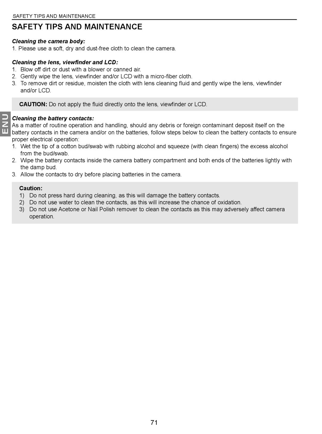 Concord Camera JD C3.1z3 Safety Tips and Maintenance, Cleaning the camera body, Cleaning the lens, viewfinder and LCD 