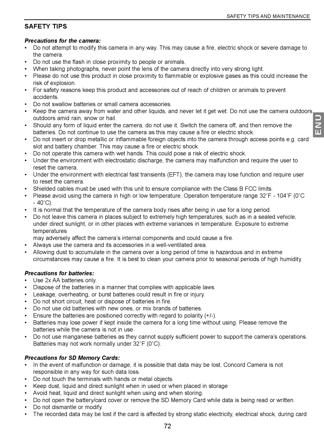 Concord Camera JD C3.1z3 manual Safety Tips, Precautions for the camera, Precautions for batteries 