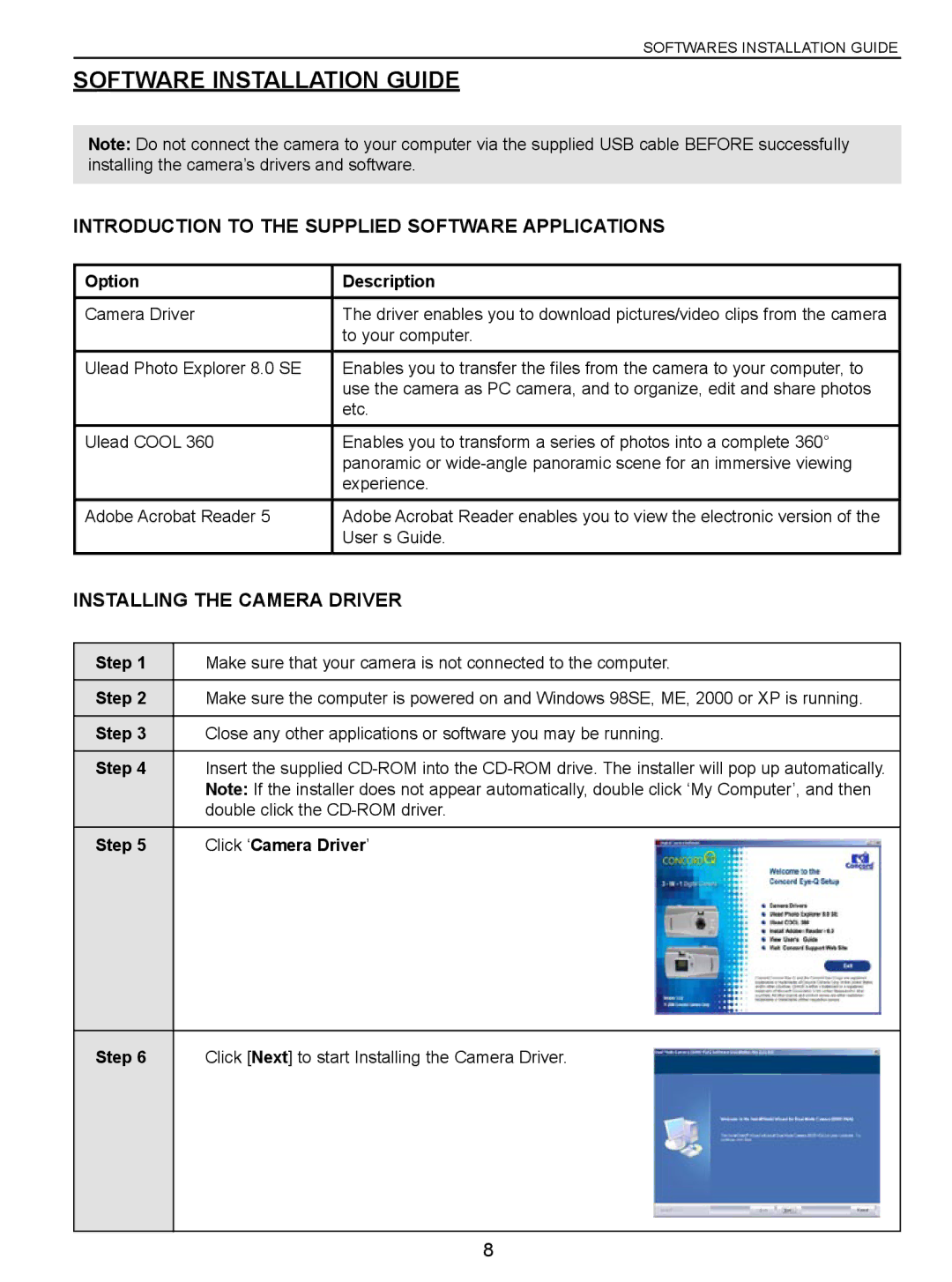 Concord Camera VGA manual Software Installation Guide, Introduction to the Supplied Software Applications 