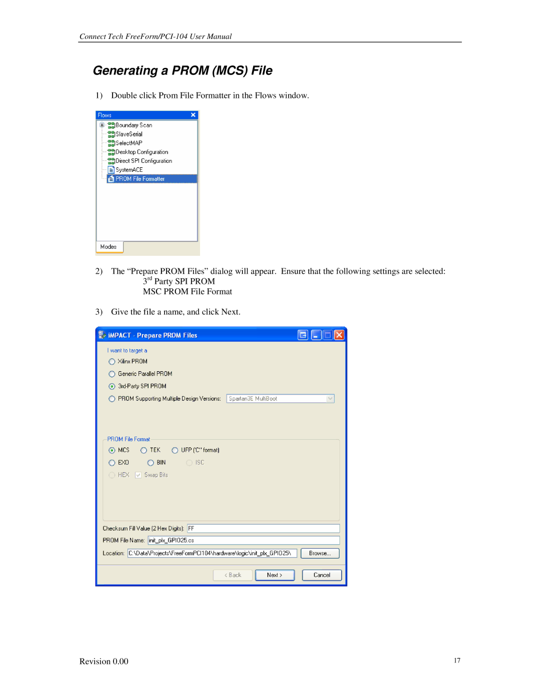 Connect Tech 104 user manual Generating a Prom MCS File 