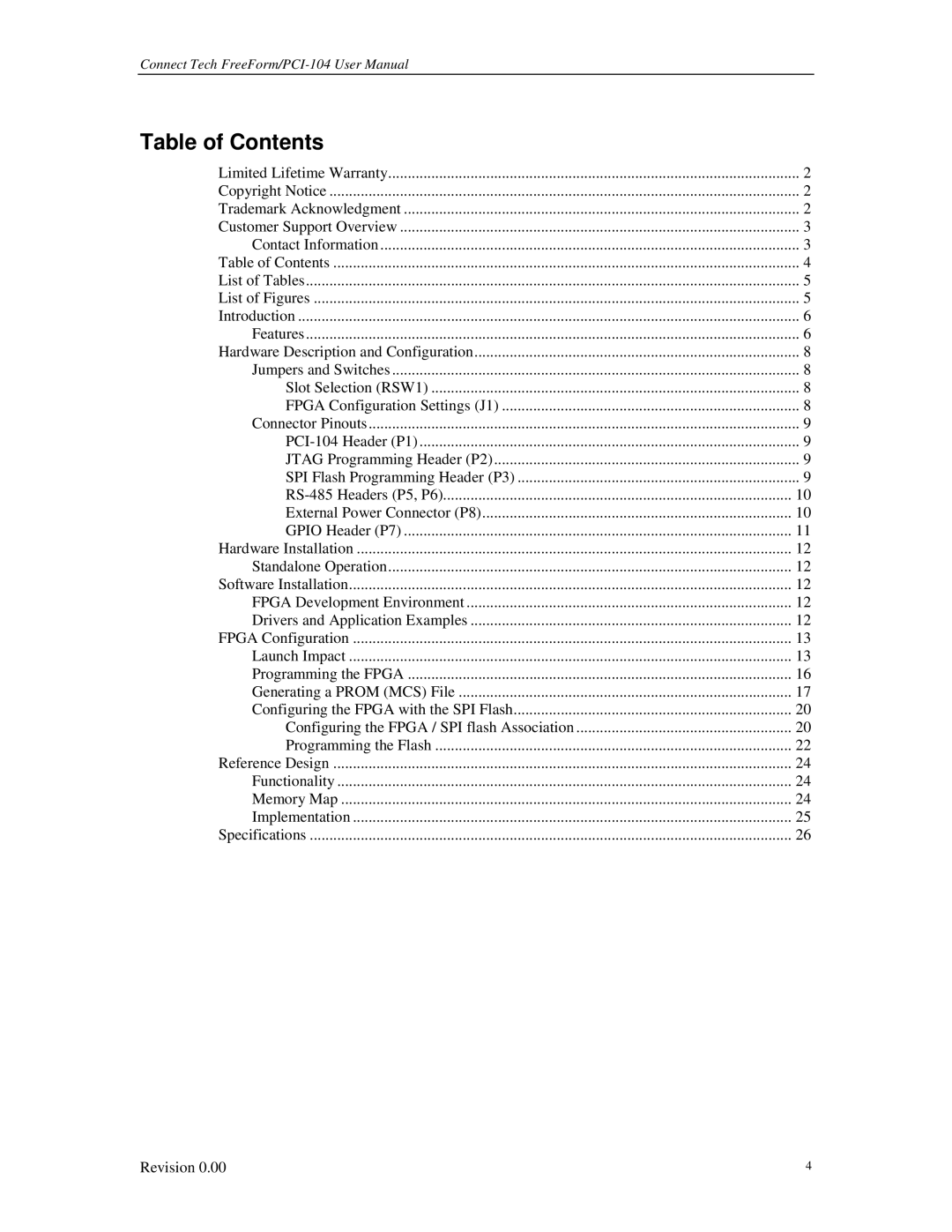 Connect Tech 104 user manual Table of Contents 