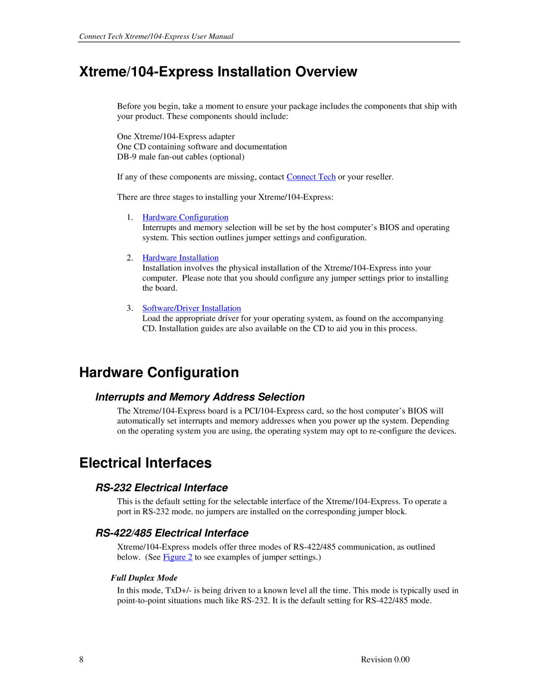 Connect Tech user manual Xtreme/104-Express Installation Overview, Hardware Configuration, Electrical Interfaces 