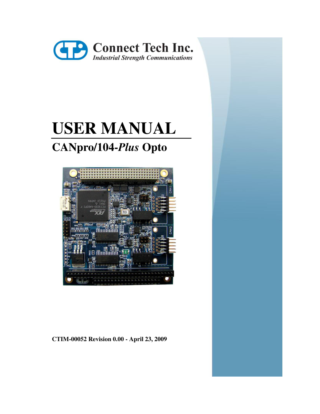 Connect Tech user manual CANpro/104-PlusOpto, CTIM-00052 Revision 0.00 April 23 