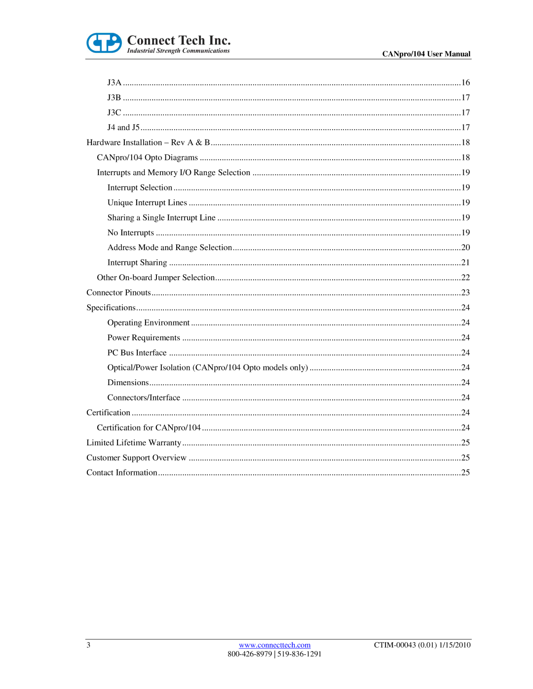 Connect Tech user manual CTIM-00043 0.01 1/15/2010 