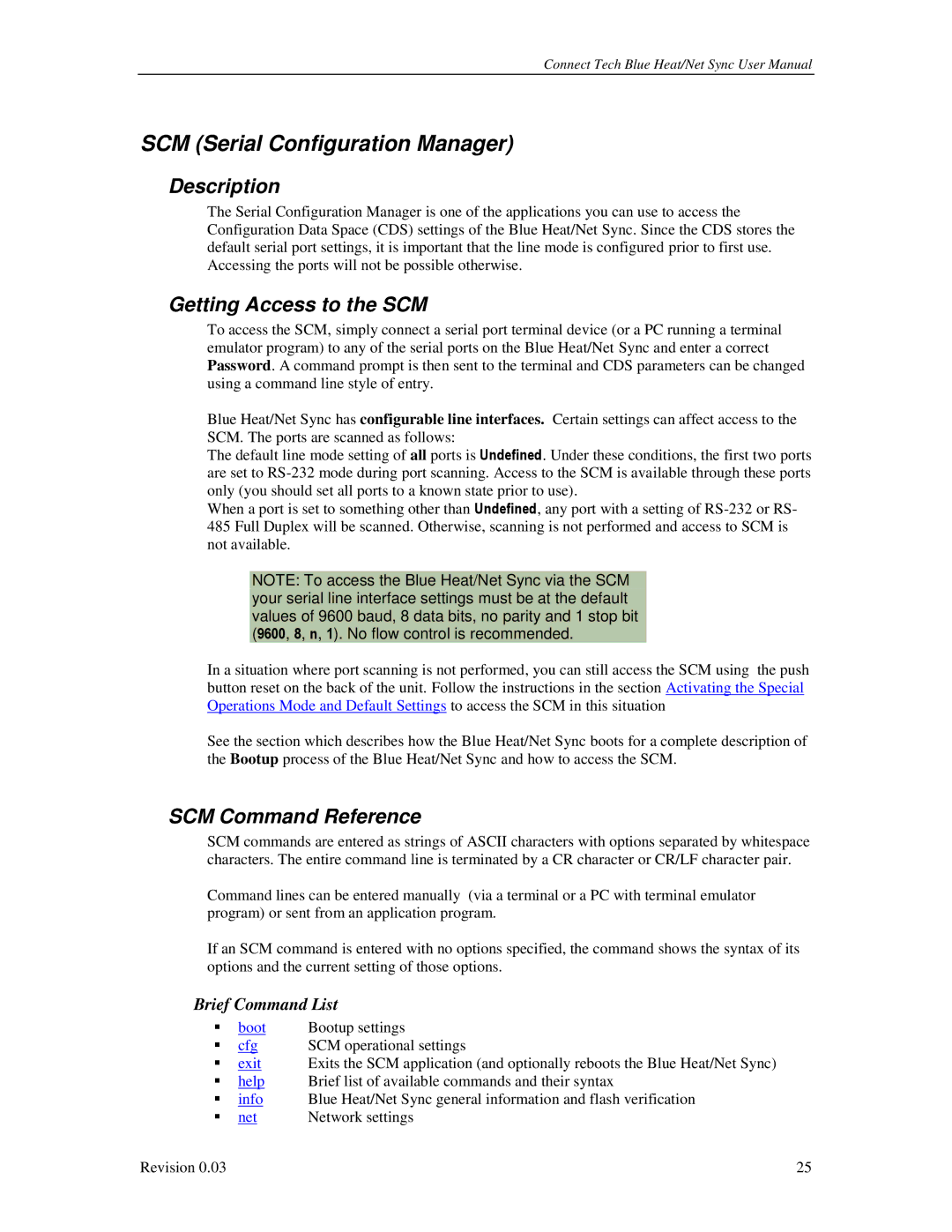 Connect Tech CTIM-00044 user manual SCM Serial Configuration Manager, Getting Access to the SCM, SCM Command Reference 