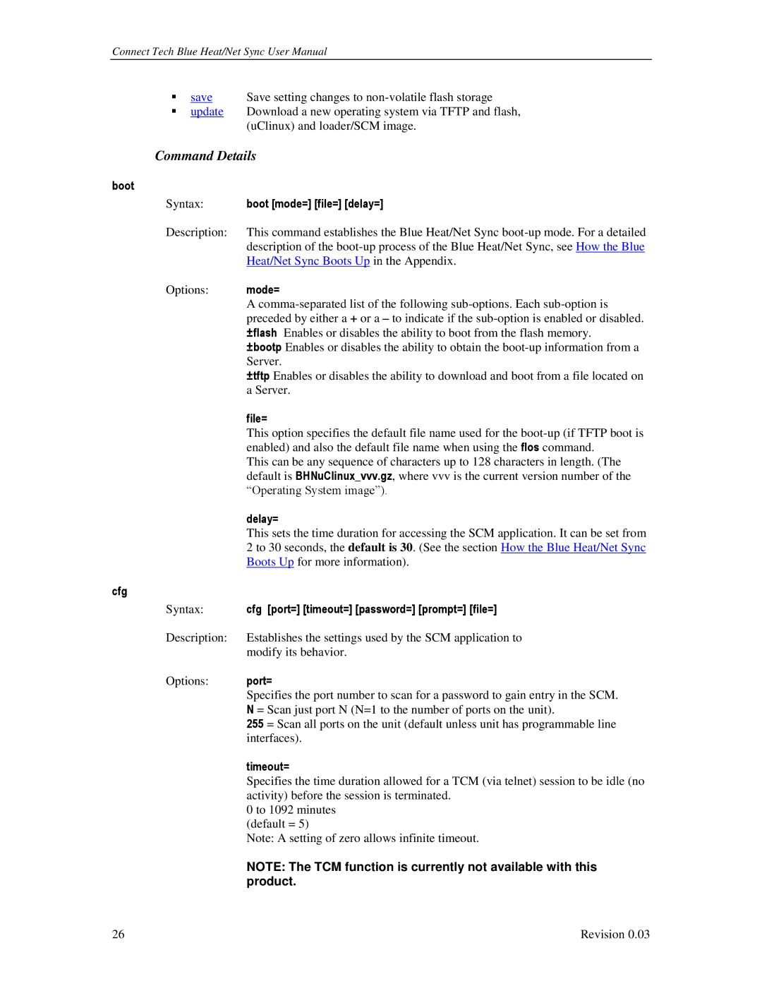 Connect Tech CTIM-00044 user manual Command Details, Boot Syntax boot mode= file= delay= 