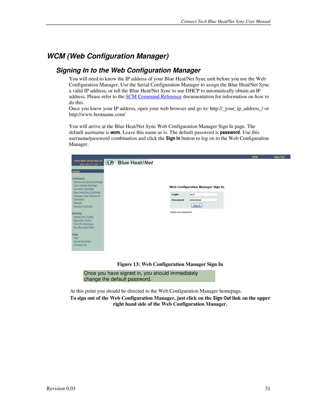 Connect Tech CTIM-00044 user manual WCM Web Configuration Manager, Signing In to the Web Configuration Manager 