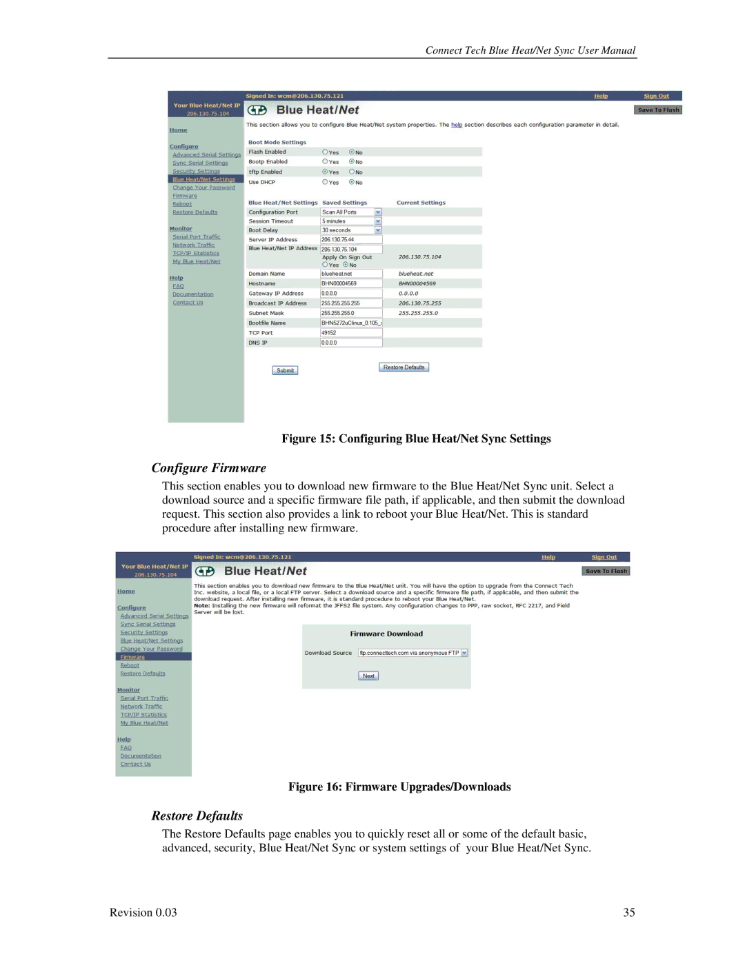 Connect Tech CTIM-00044 user manual Configure Firmware, Restore Defaults 