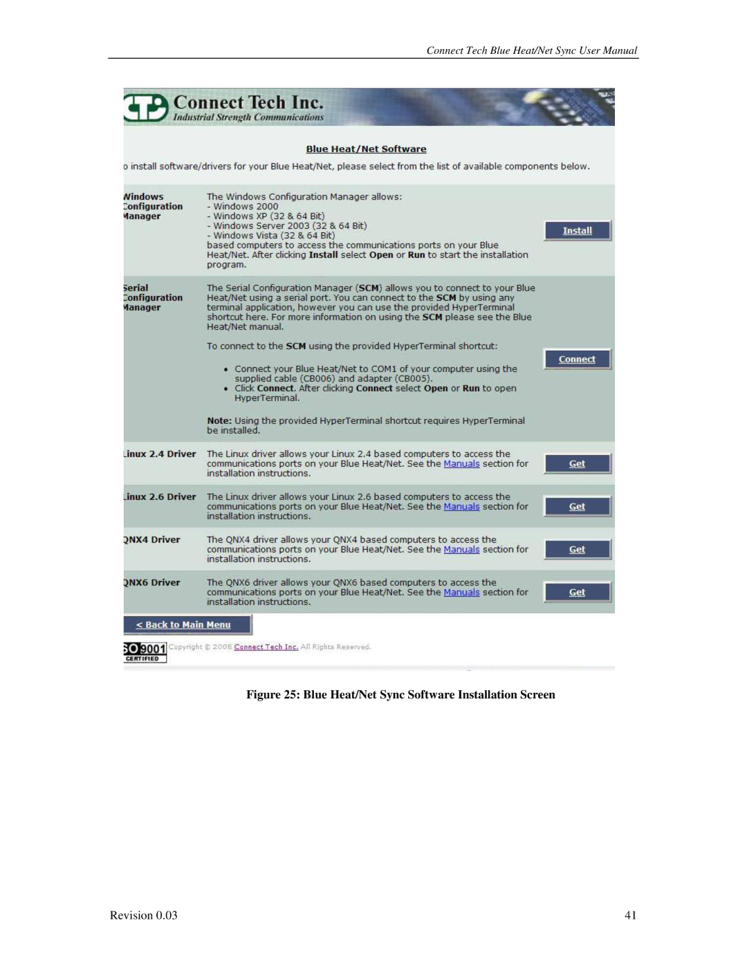Connect Tech CTIM-00044 user manual Blue Heat/Net Sync Software Installation Screen 