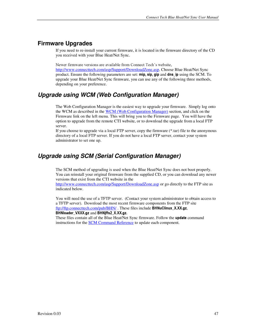 Connect Tech CTIM-00044 Upgrade using WCM Web Configuration Manager, Upgrade using SCM Serial Configuration Manager 