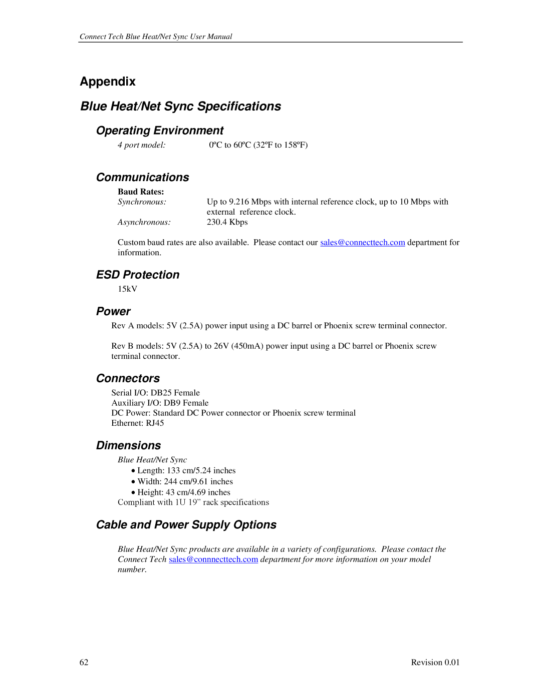 Connect Tech CTIM-00044 user manual Blue Heat/Net Sync Specifications 