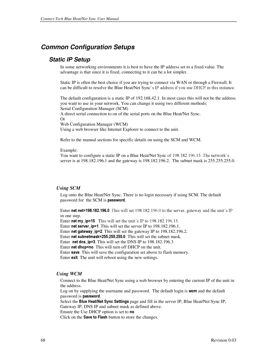 Connect Tech CTIM-00044 user manual Common Configuration Setups, Static IP Setup, Using SCM, Using WCM 