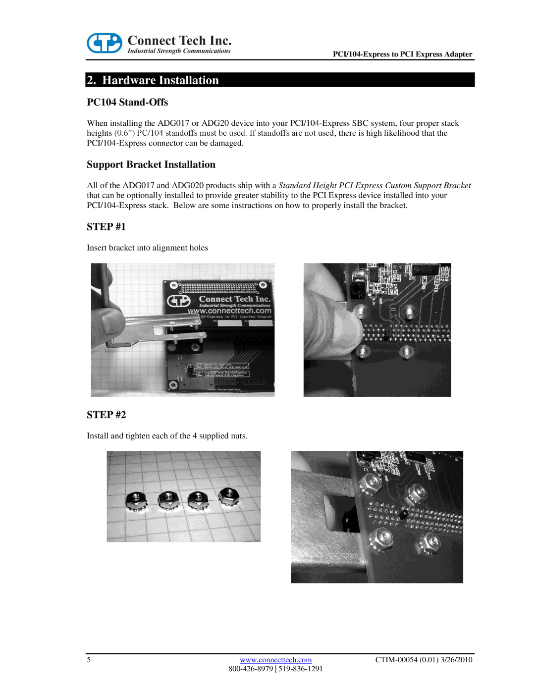 Connect Tech CTIM-00054 user manual Hardware Installation, PC104 Stand-Offs 