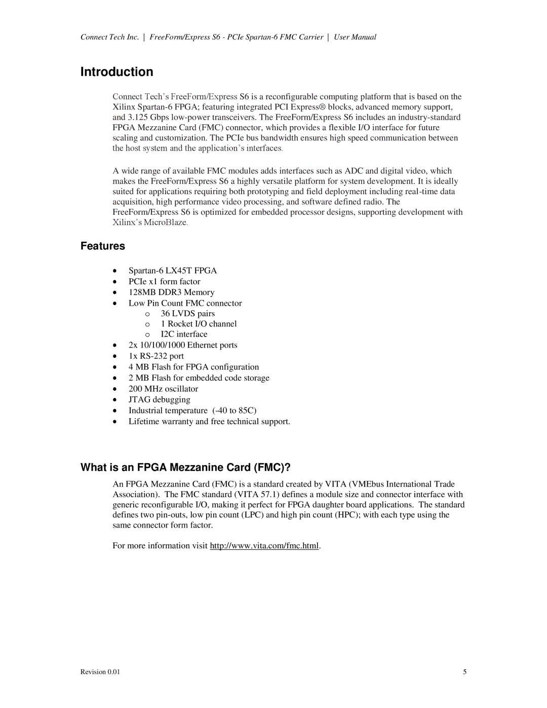 Connect Tech CTIM-00060 user manual Introduction, Features, What is an Fpga Mezzanine Card FMC? 