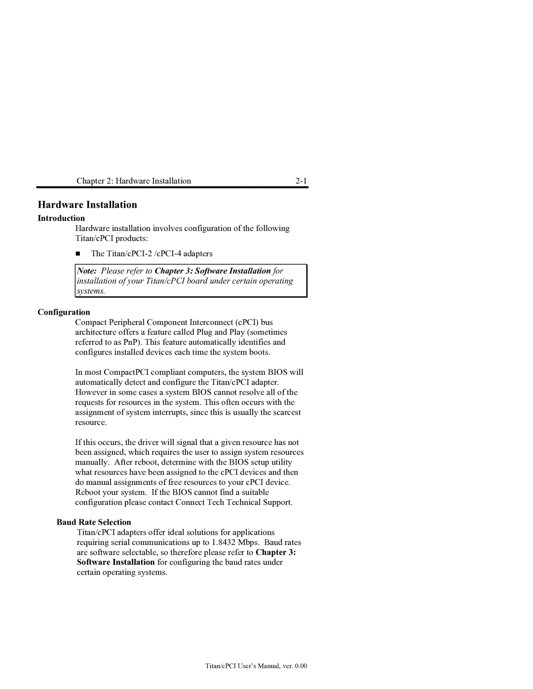 Connect Tech JB3, JB0, JB1, JB2 user manual Hardware Installation, Configuration, Baud Rate Selection 