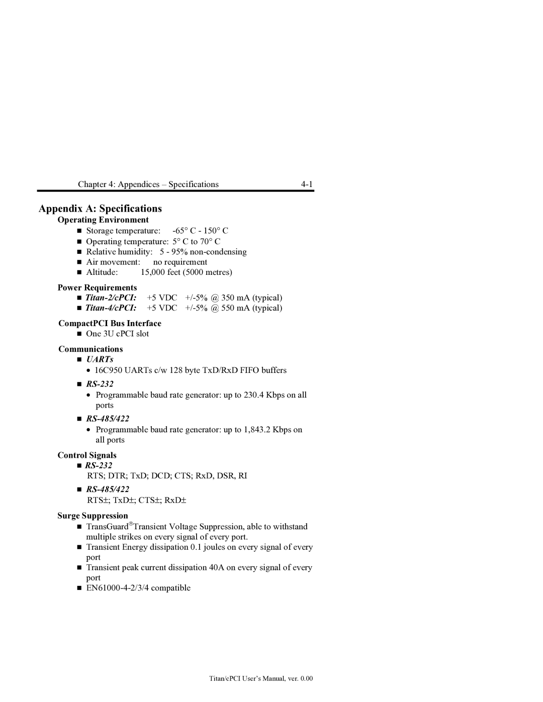 Connect Tech JB1, JB0, JB2, JB3 user manual Appendix a Specifications 