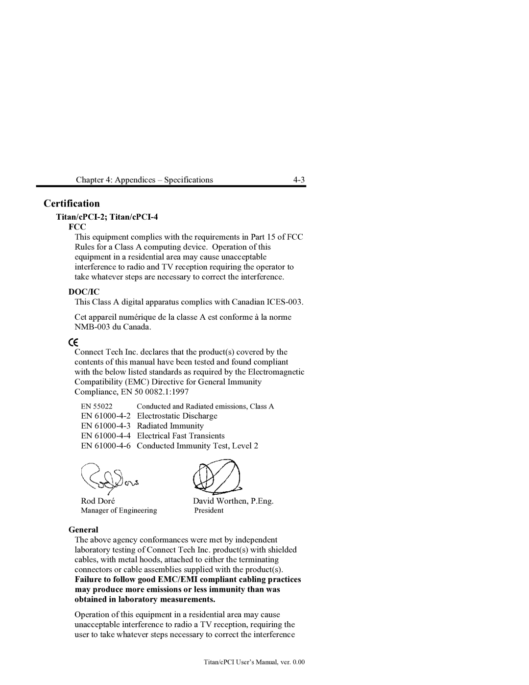 Connect Tech JB3, JB0, JB1, JB2 user manual Certification, Titan/cPCI-2 Titan/cPCI-4, General 