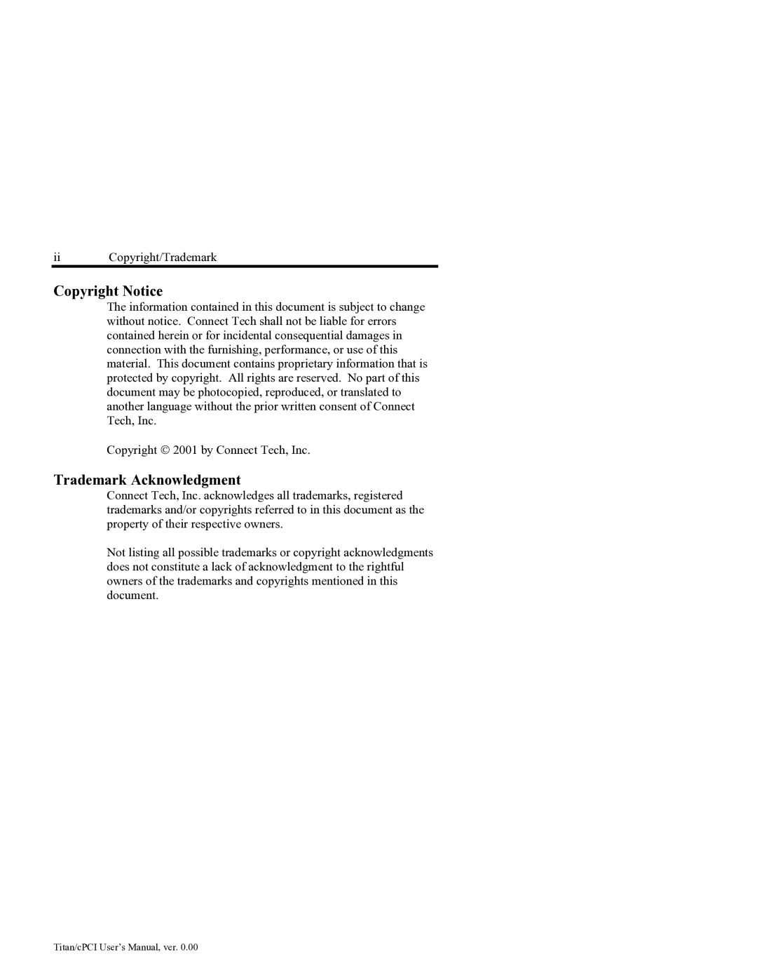 Connect Tech JB0, JB1, JB2, JB3 user manual Copyright Notice, Trademark Acknowledgment 