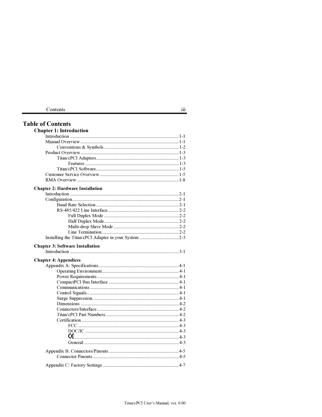 Connect Tech JB1, JB0, JB2, JB3 user manual Table of Contents 