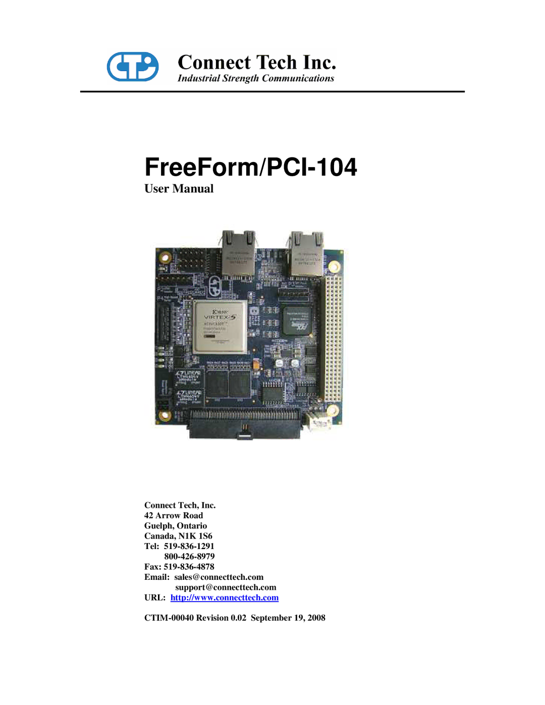 Connect Tech user manual FreeForm/PCI-104 