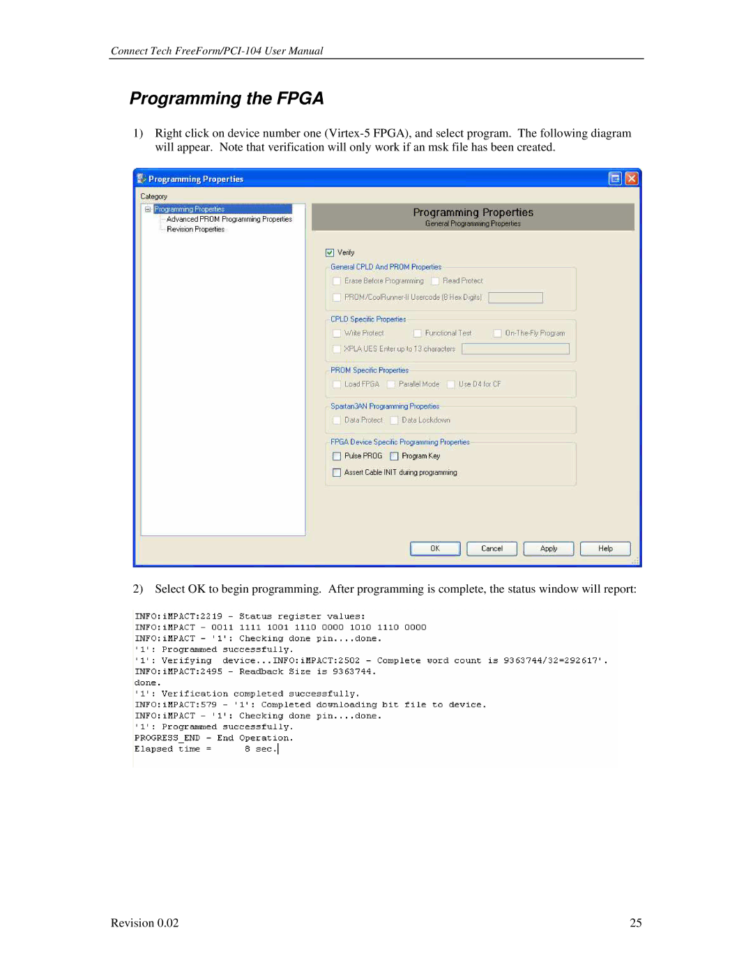 Connect Tech PCI-104 user manual Programming the Fpga 