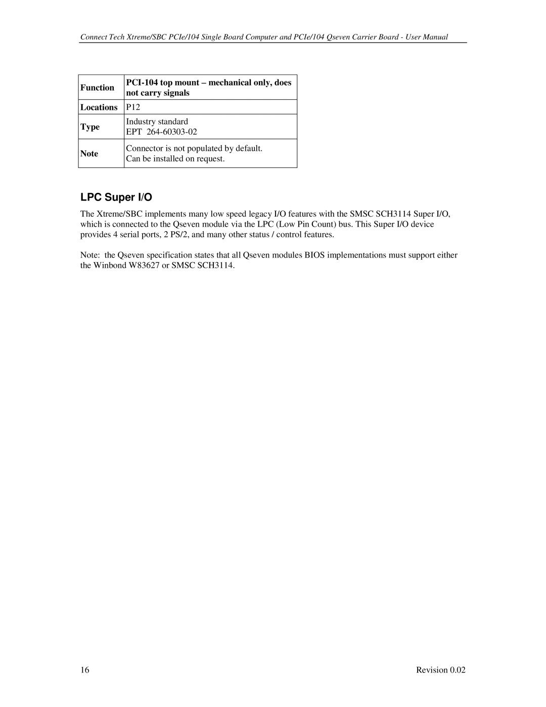 Connect Tech PCIE/104 user manual LPC Super I/O 